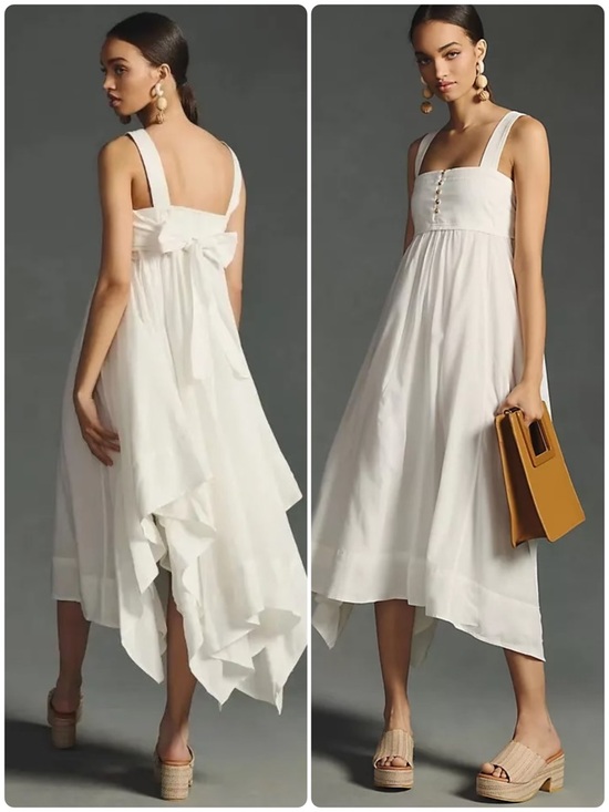 Anthropologie Dresses & Skirts - Anthropologie Pilcro White Asymmetrical Babydoll Midi Dress Size XS